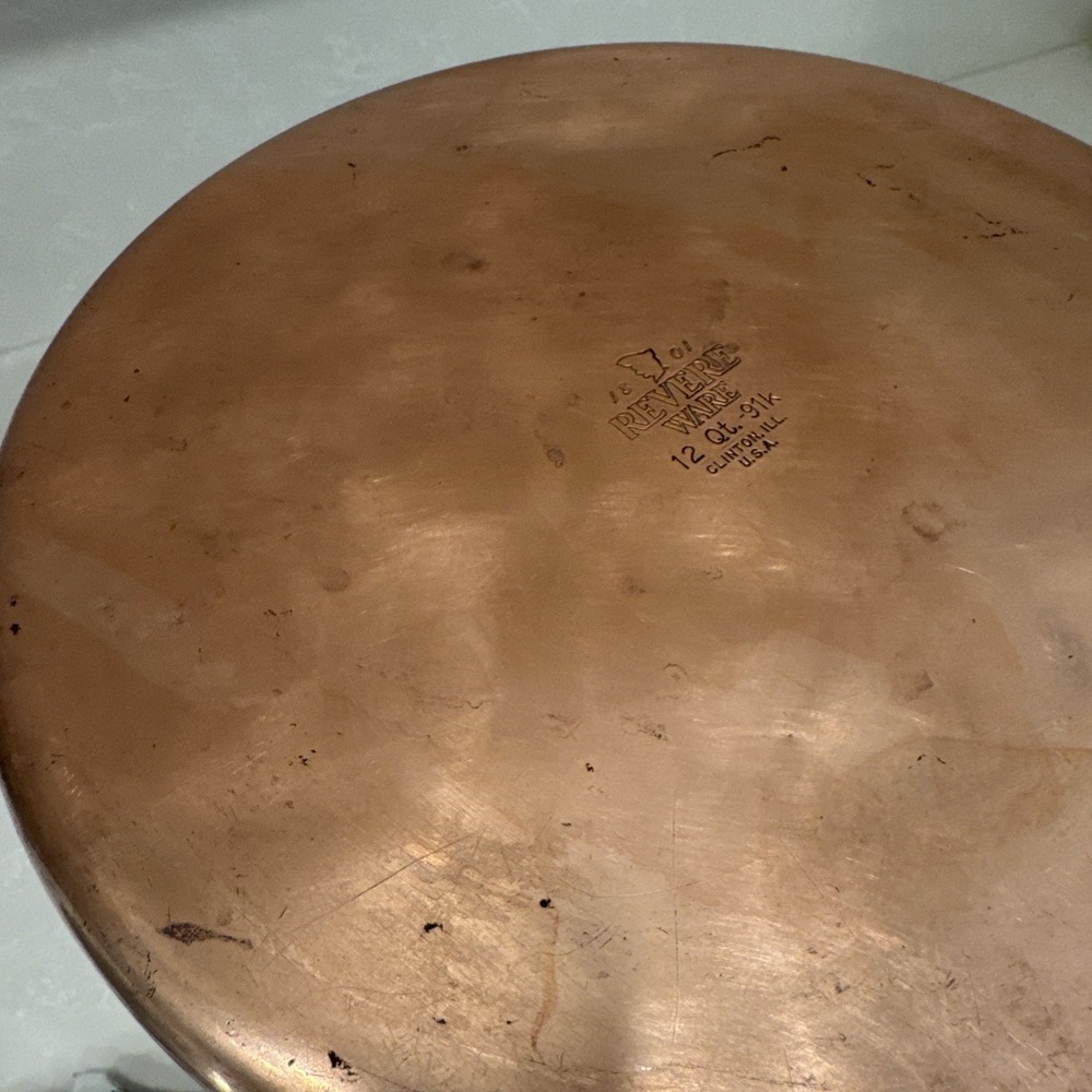 Revere Ware 12 Qt Stock Pot with Lid 1801 Copper Bottom Clinton IL USA With Lid - Picture 10 of 10